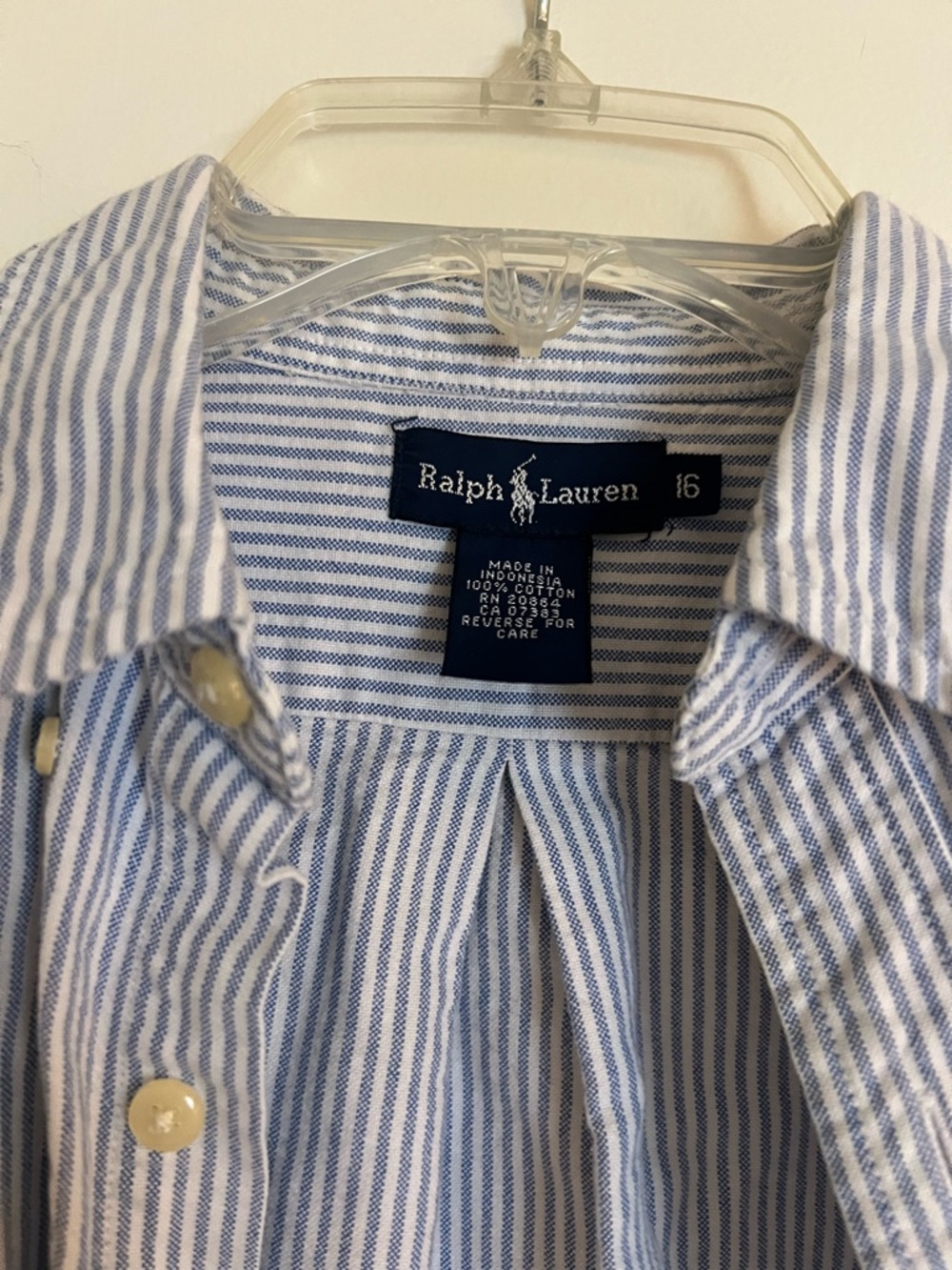 Ralph Lauren Light Blue and White Striped Button-Down Shirt - Picture 3 of 4